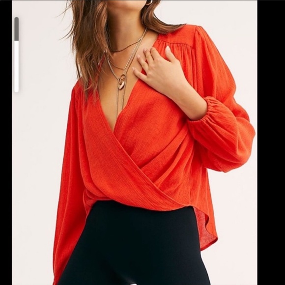 Free People S Red Gauzy Wrap Check On It Blouse Top - Picture 1 of 12